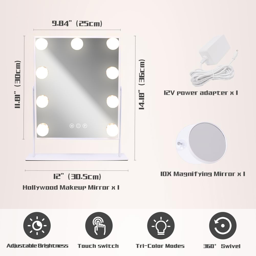 COOLJEEN iluminación 9 LEDs ofrece tonos variables para maquillajes detallados