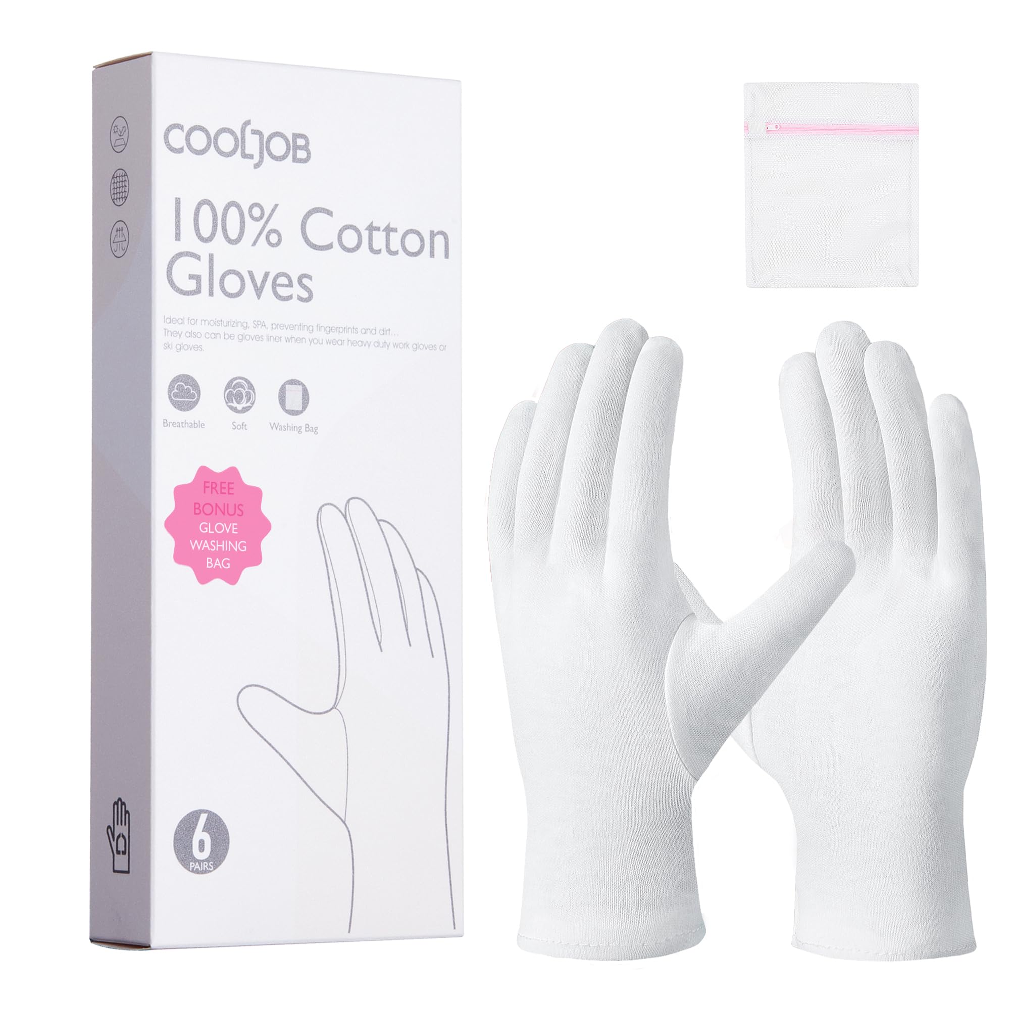 COOLJOB guantes de algodón blancos para dormir, apoyo suave para la piel de las manos