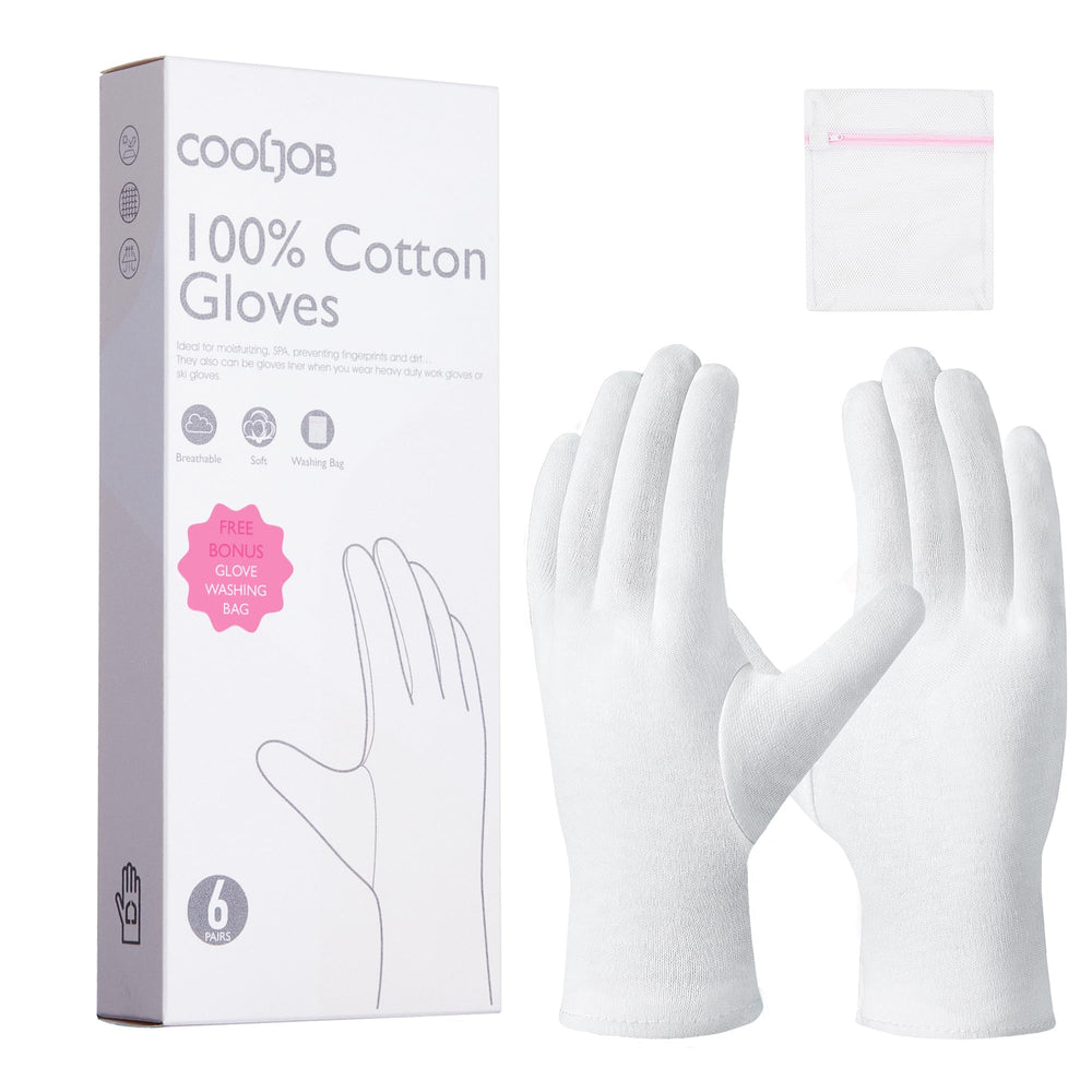 COOLJOB guantes de algodón blancos para dormir, apoyo suave para la piel de las manos