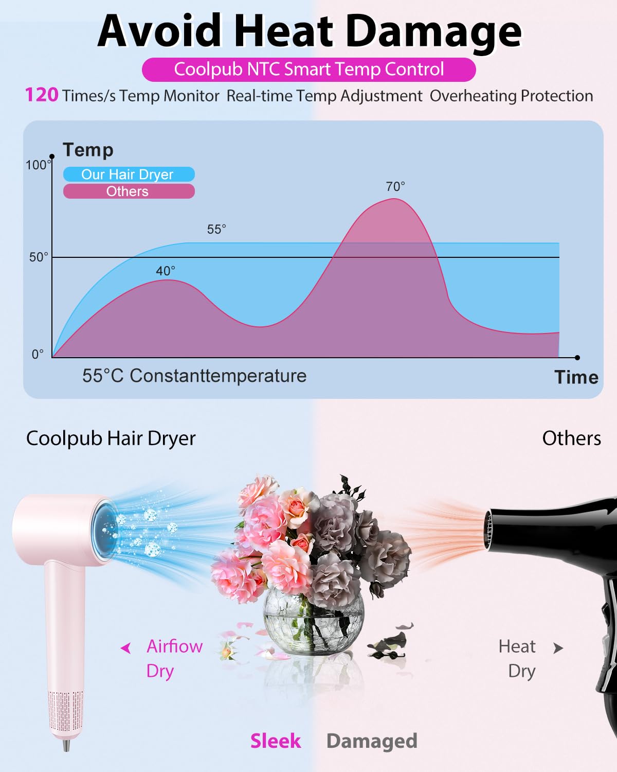 Coolpub secador con control de calor inteligente NTC