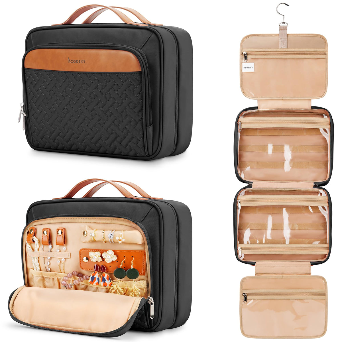 COOSKY bolsa de aseo colgante con interior organizado, ideal para viajes.
