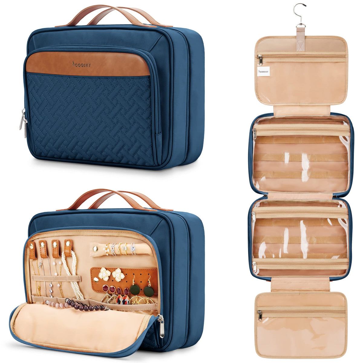 COOSKY bolsa de aseo colgante para viaje, acceso rápido a cosméticos.