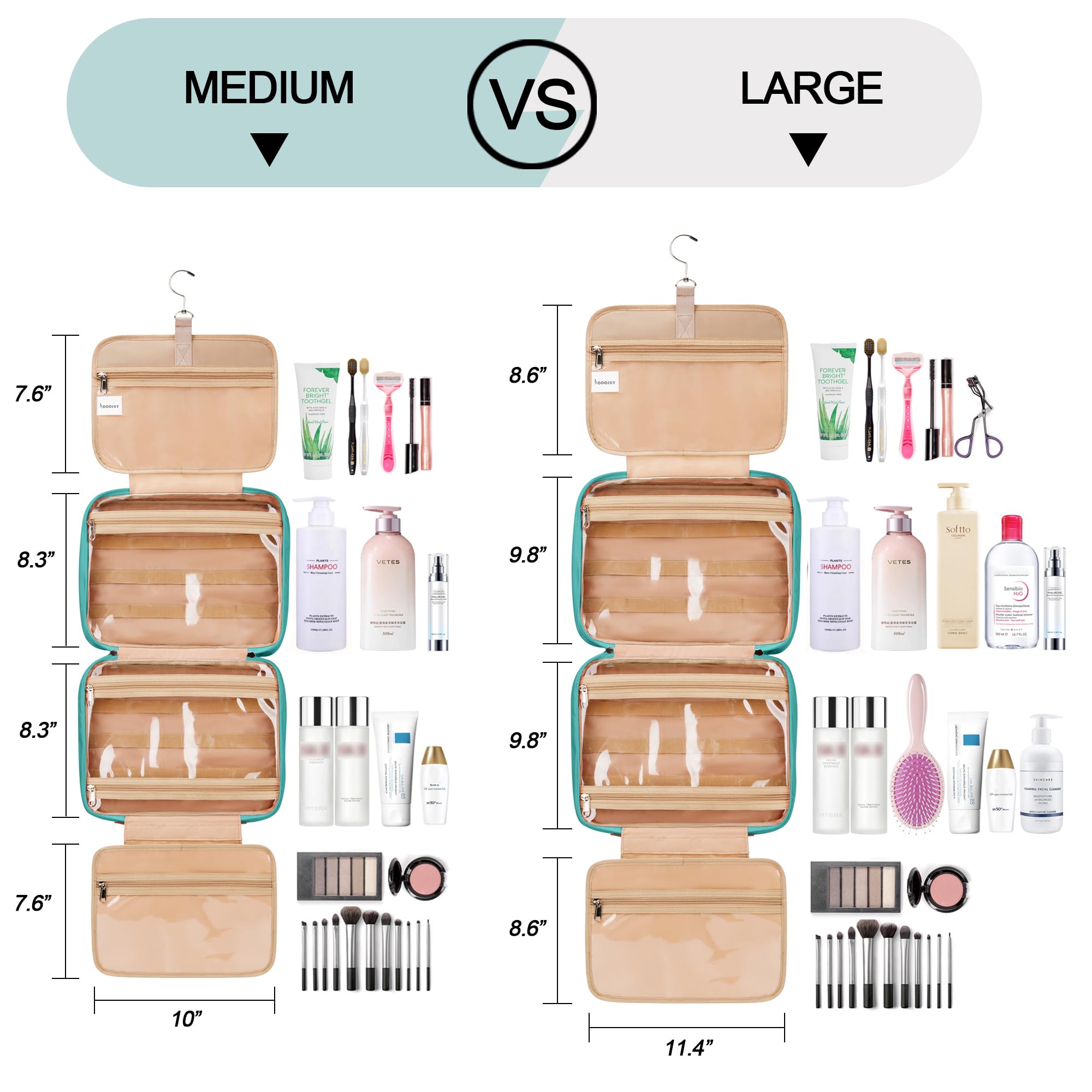 COOSKY doble compartimento, capacidad para maquillaje y aseo de gran tamaño.