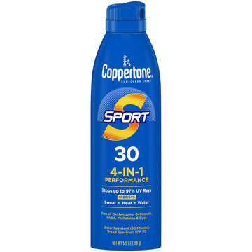 Coppertone Sport SPF 30, botella frontal para aplicación rápida al aire libre.