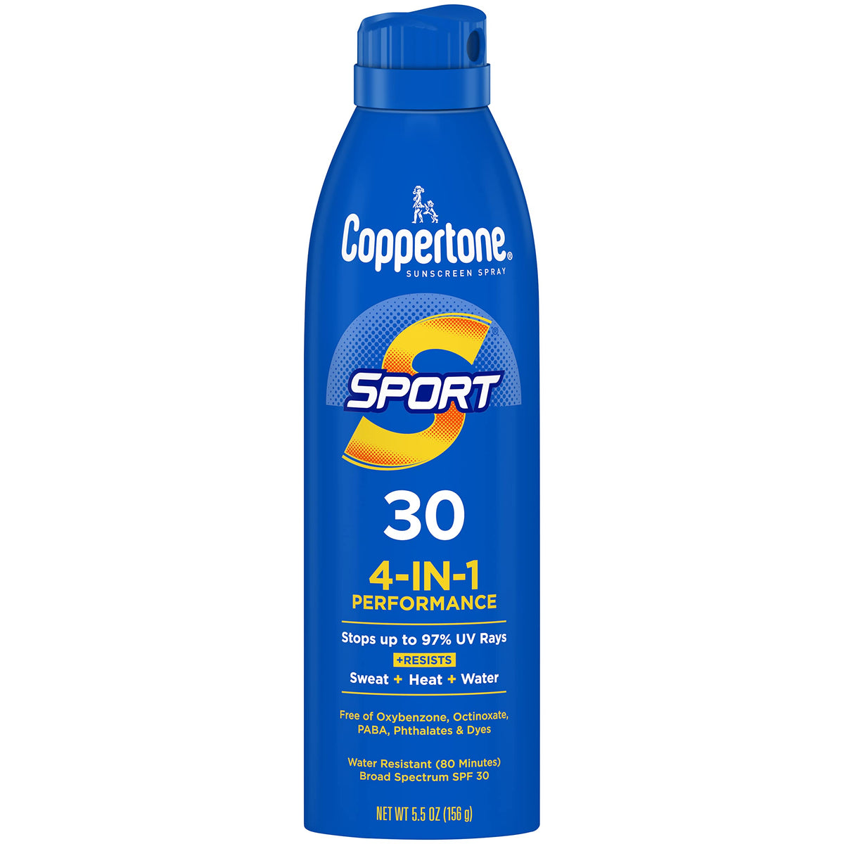 Coppertone Sport SPF 30, botella frontal para aplicación rápida al aire libre.