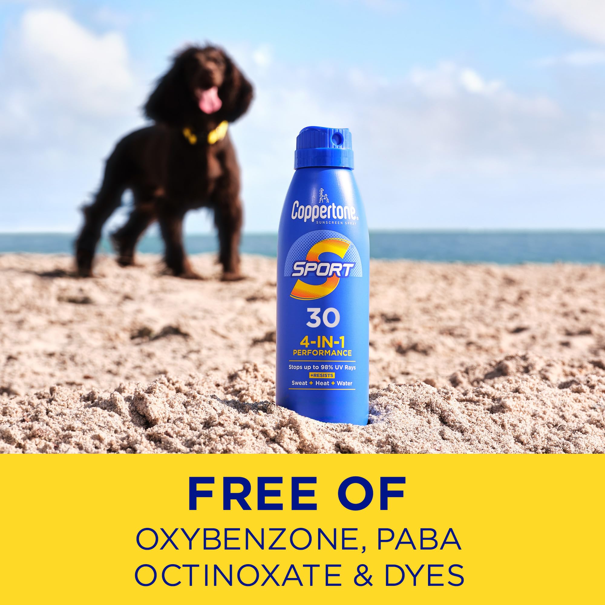 Coppertone Sport SPF 30, protección UVA UVB con fórmula hidratante.