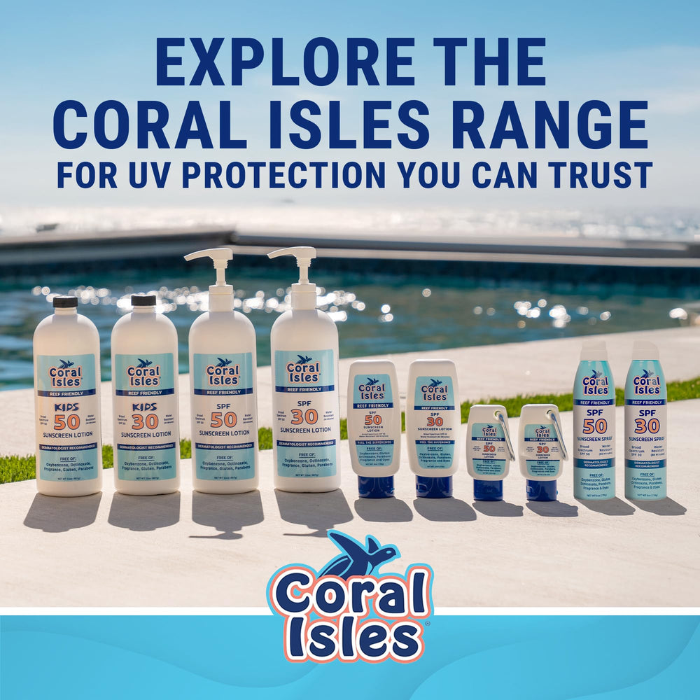 Coral Isles Sunscreen Spray SPF 50, pack de 3 práctico para viajes