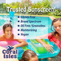 Coral Isles Sunscreen Spray SPF 50, textura ligera para piel sensible durante actividades