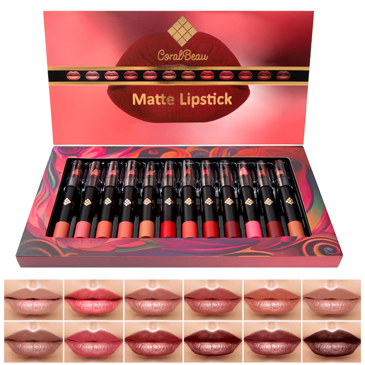 CoralBeau Matte Lipstick Set packaging and shade array for chic everyday looks.