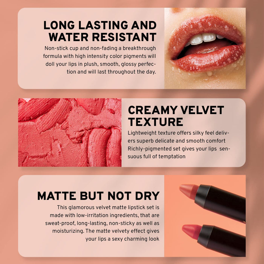 CoralBeau lip crayons with waterproof finish for busy days and nights out.