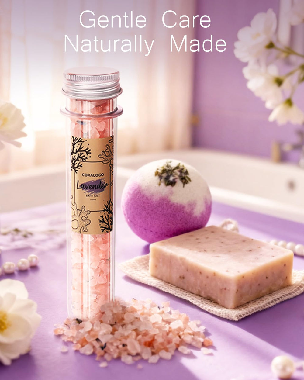 Sales de baño Coralogo Lavanda para relajación y cuidado de la piel
