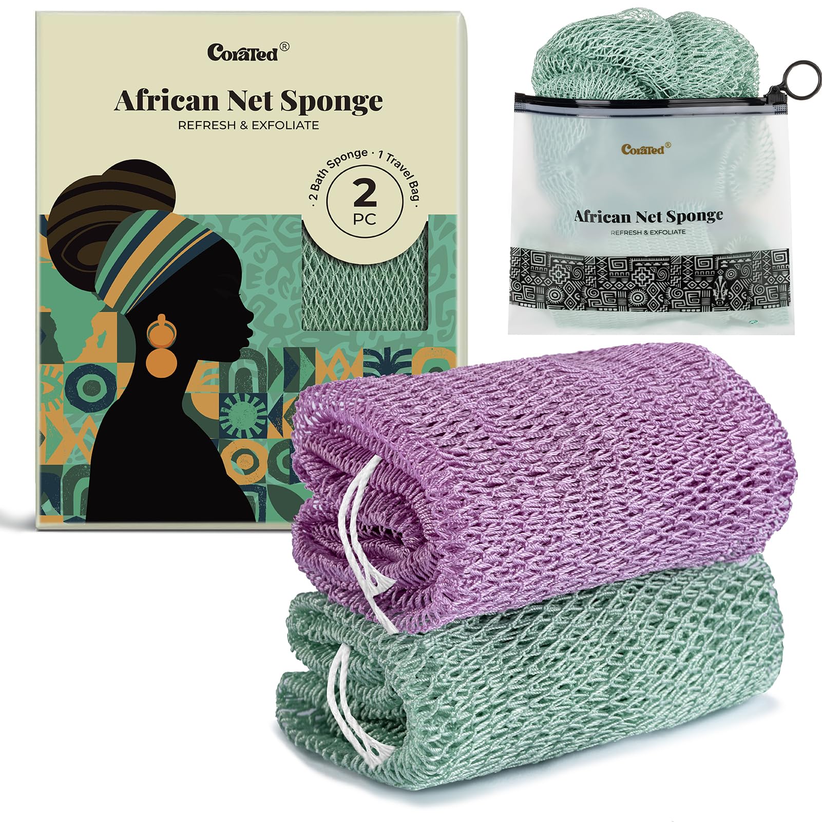 CORATED esponja de red africana con nudos para exfoliar y dejar la piel suave