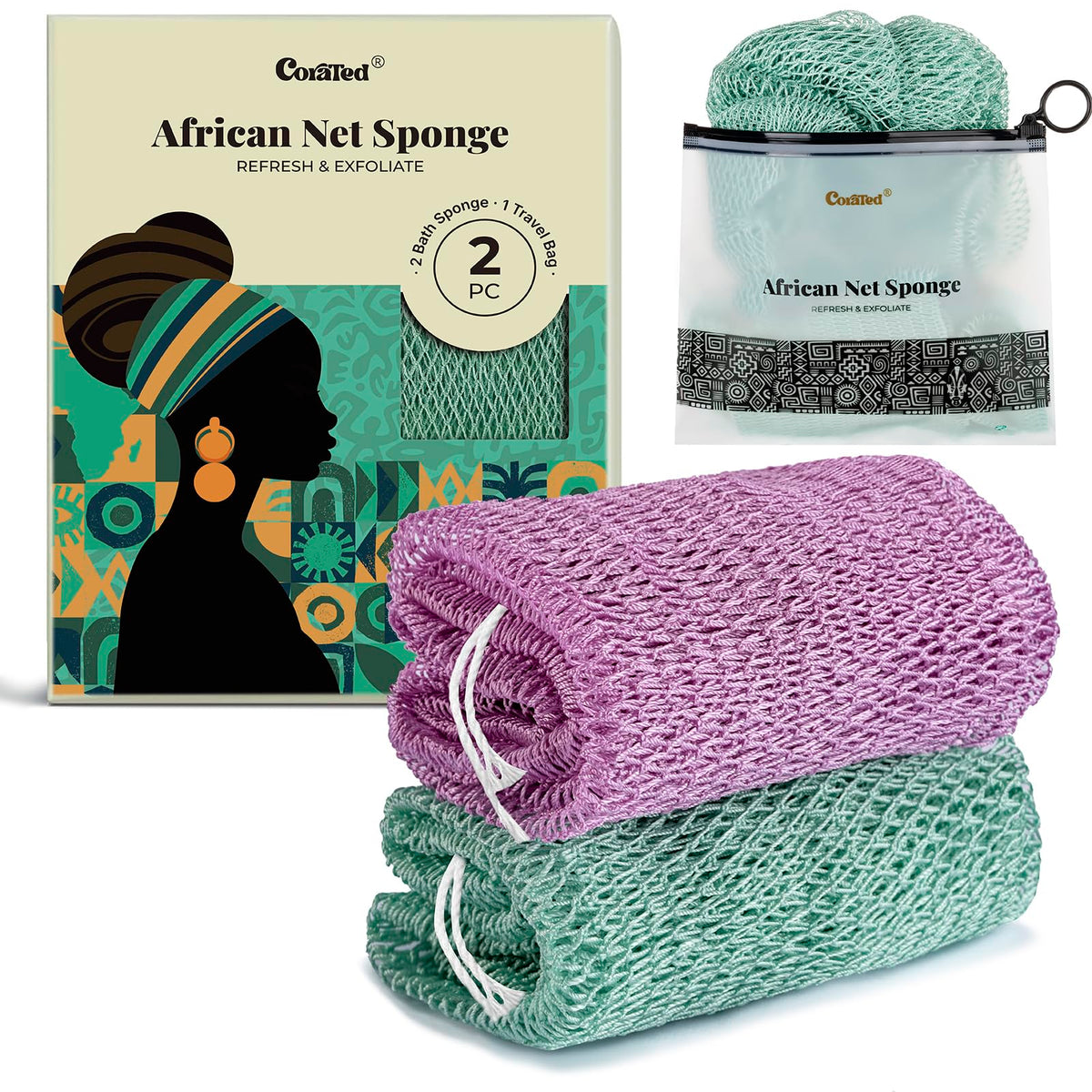 CORATED esponja de red africana con nudos para exfoliar y dejar la piel suave