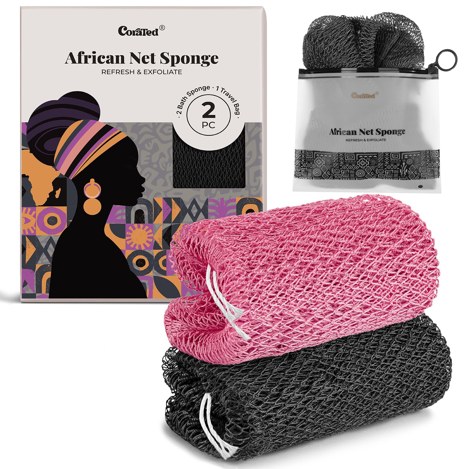 CORATED esponja de red africana con nudos para exfoliar la piel