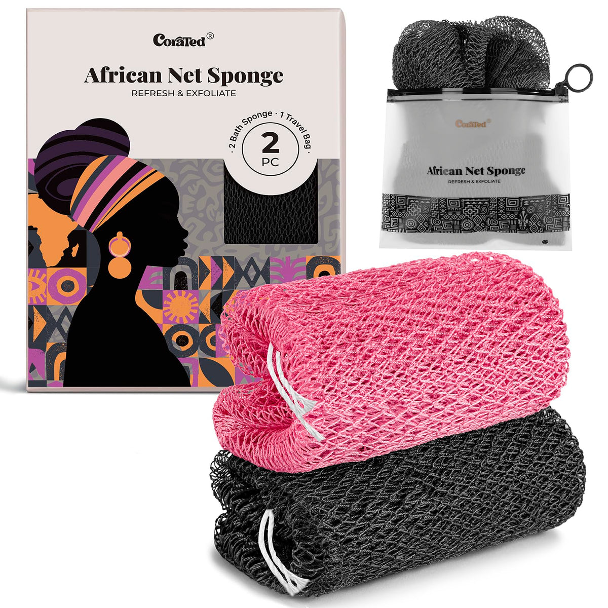 CORATED esponja de red africana con nudos para exfoliar la piel