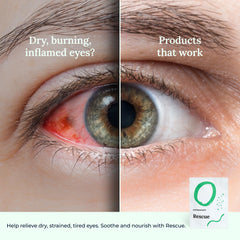 CorneaCare Rescue colocada sobre ojos cerrados para alivio rápido.