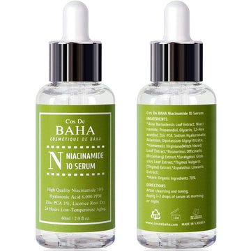 Cos De BAHA Niacinamida 10% Serum, calma suave con alantoína y glicirrato dipotásico.