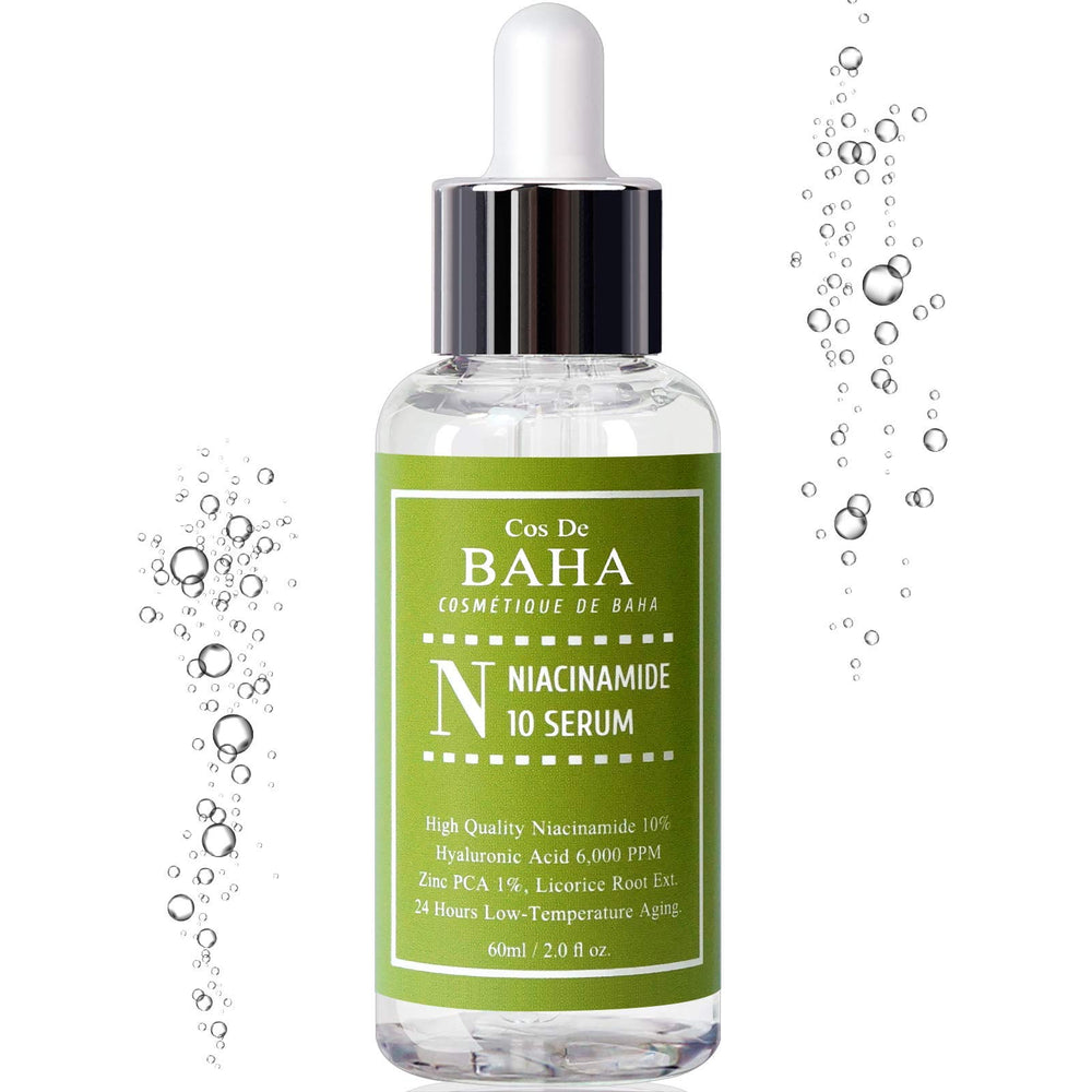 Cos De BAHA Niacinamida 10% Serum, uso en mañana y noche para rutina simplificada.