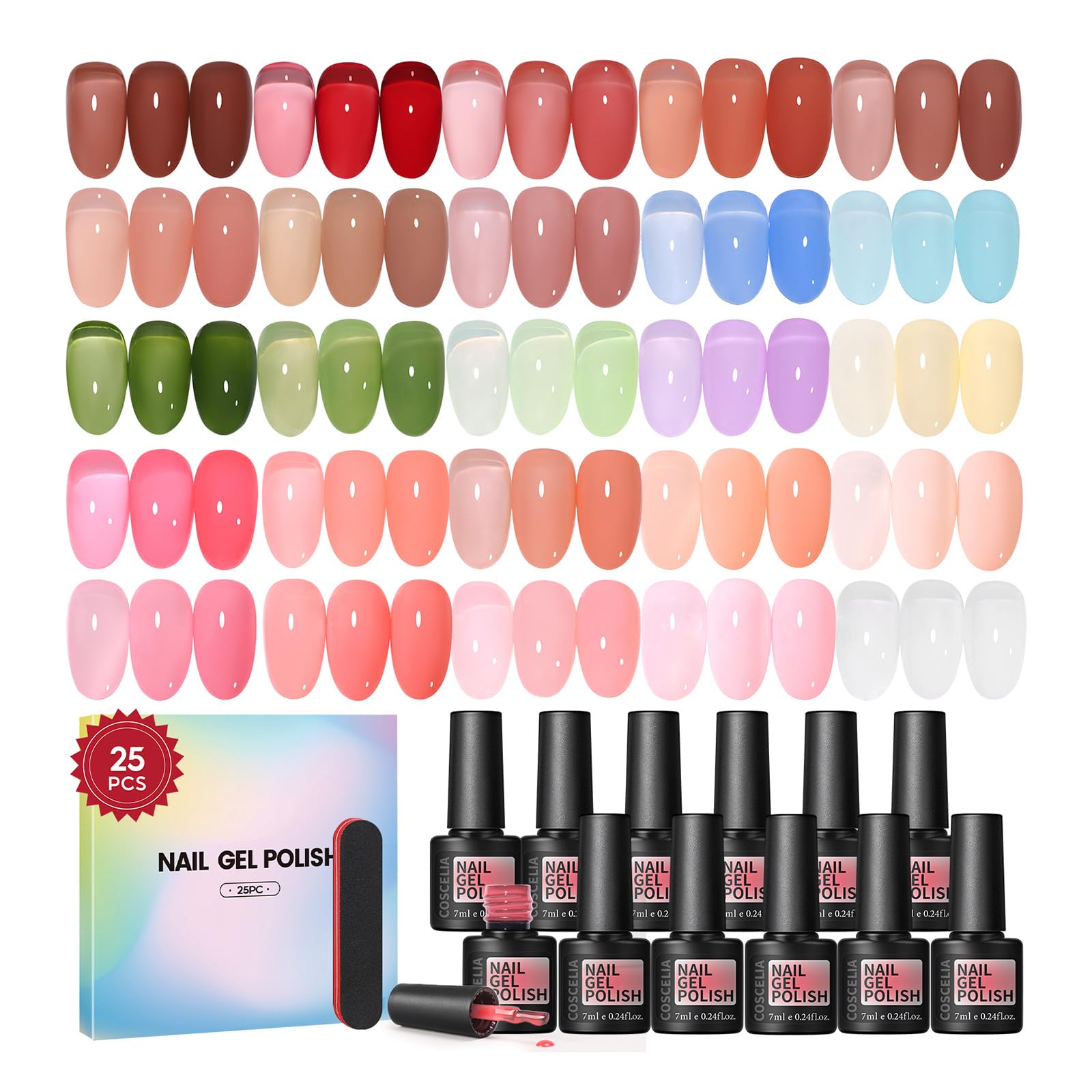 COSCELIA esmalte gel translucido marrón, acabado duradero para uñas elegantes.
