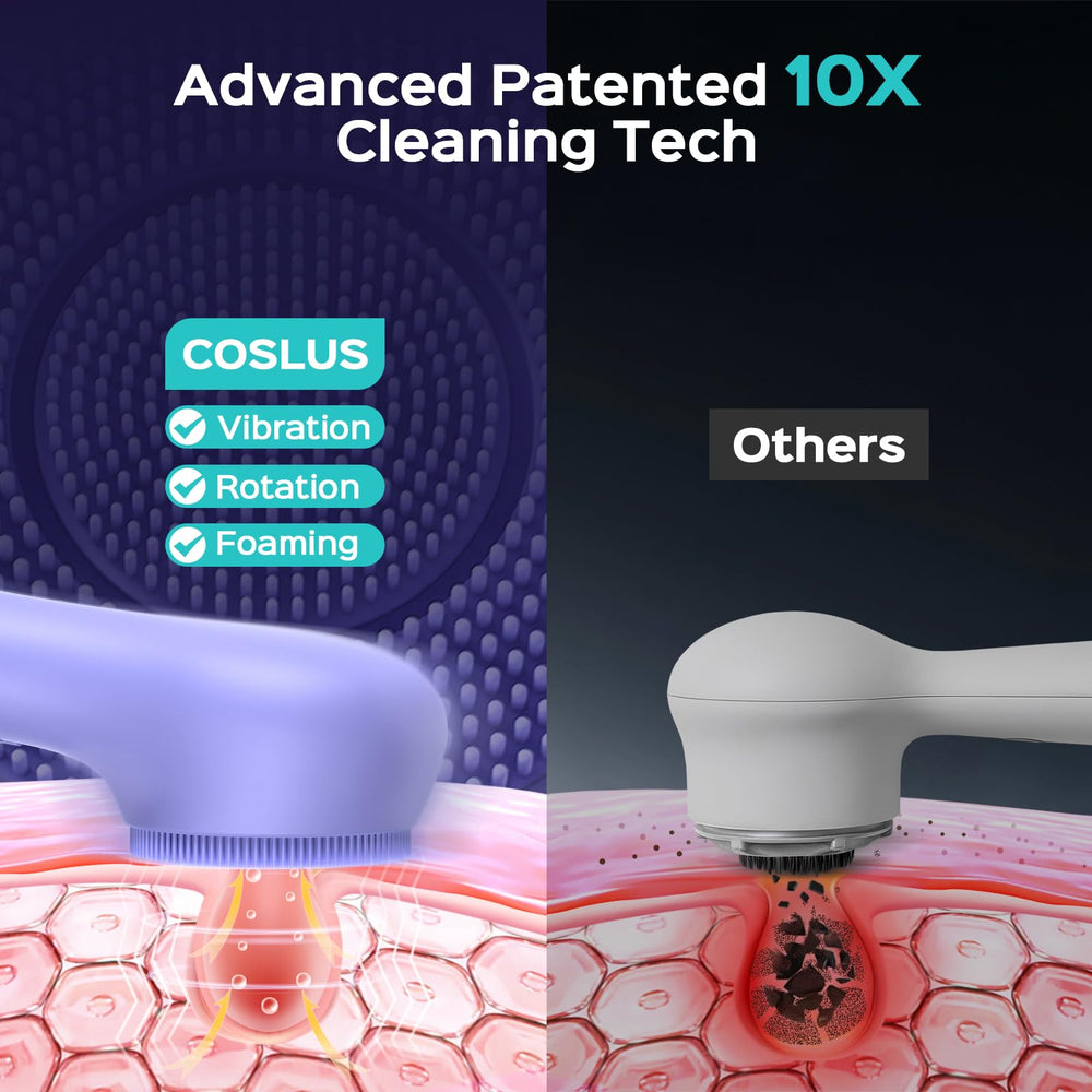 COSLUS brosse-visage etanche IPX7 pour une utilisation securisee sous la douche.