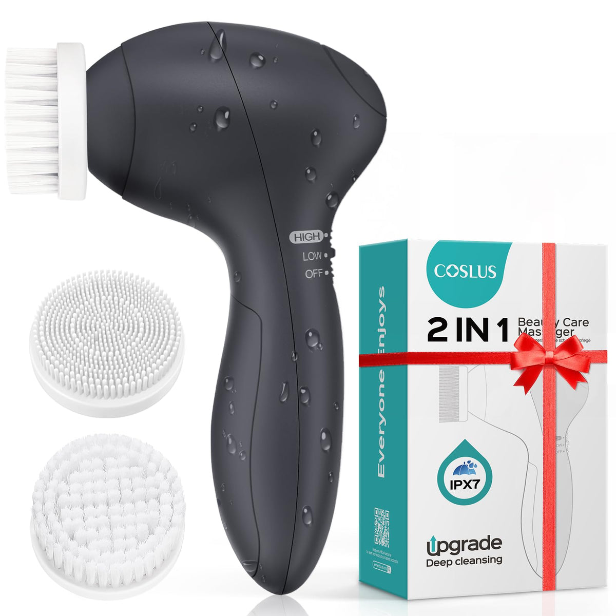 COSLUS cepillo facial con dos velocidades para una limpieza suave y profunda.