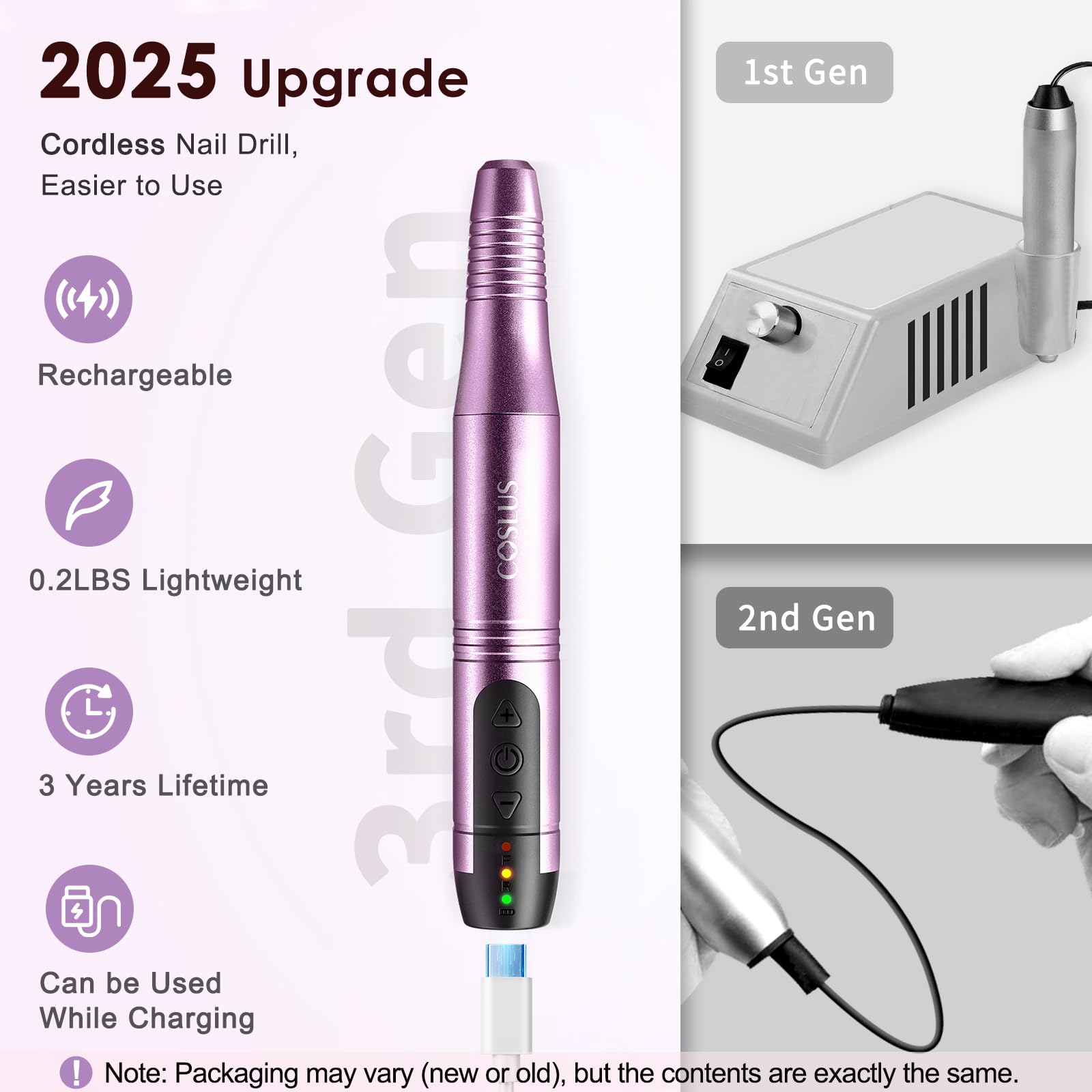 COSLUS cortadora inalámbrica para uñas, diseño ergonómico para mani-pedi en cualquier lugar.