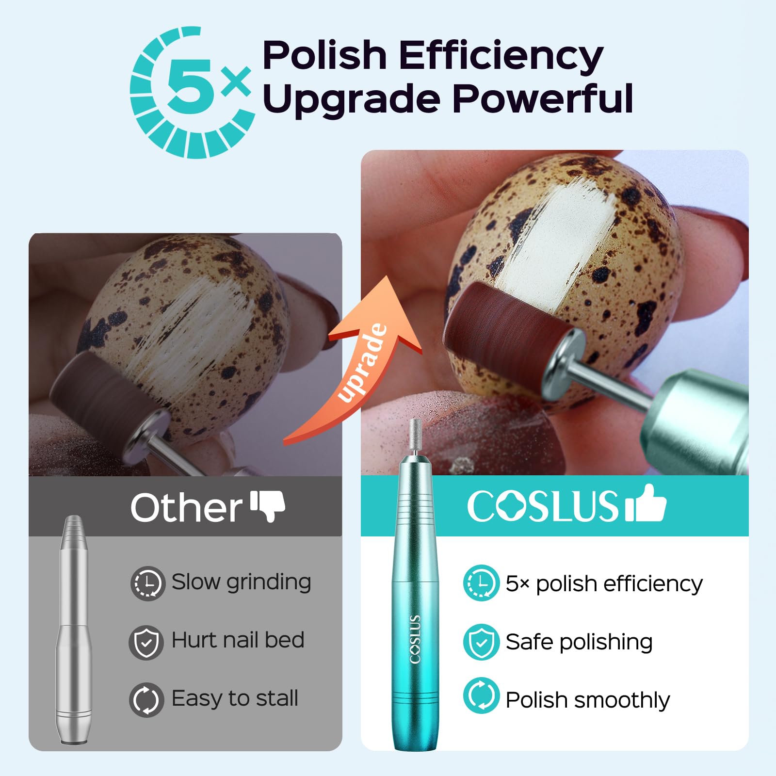 COSLUS Lima electrica, brocas para uñas para pulir y remover esmalte con control.