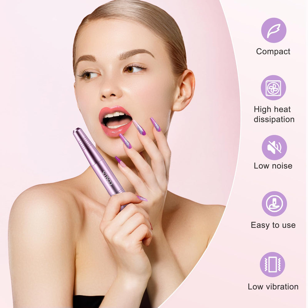 COSLUS Lima eléctrica para uñas acrílicas y gel, resultado uniforme.