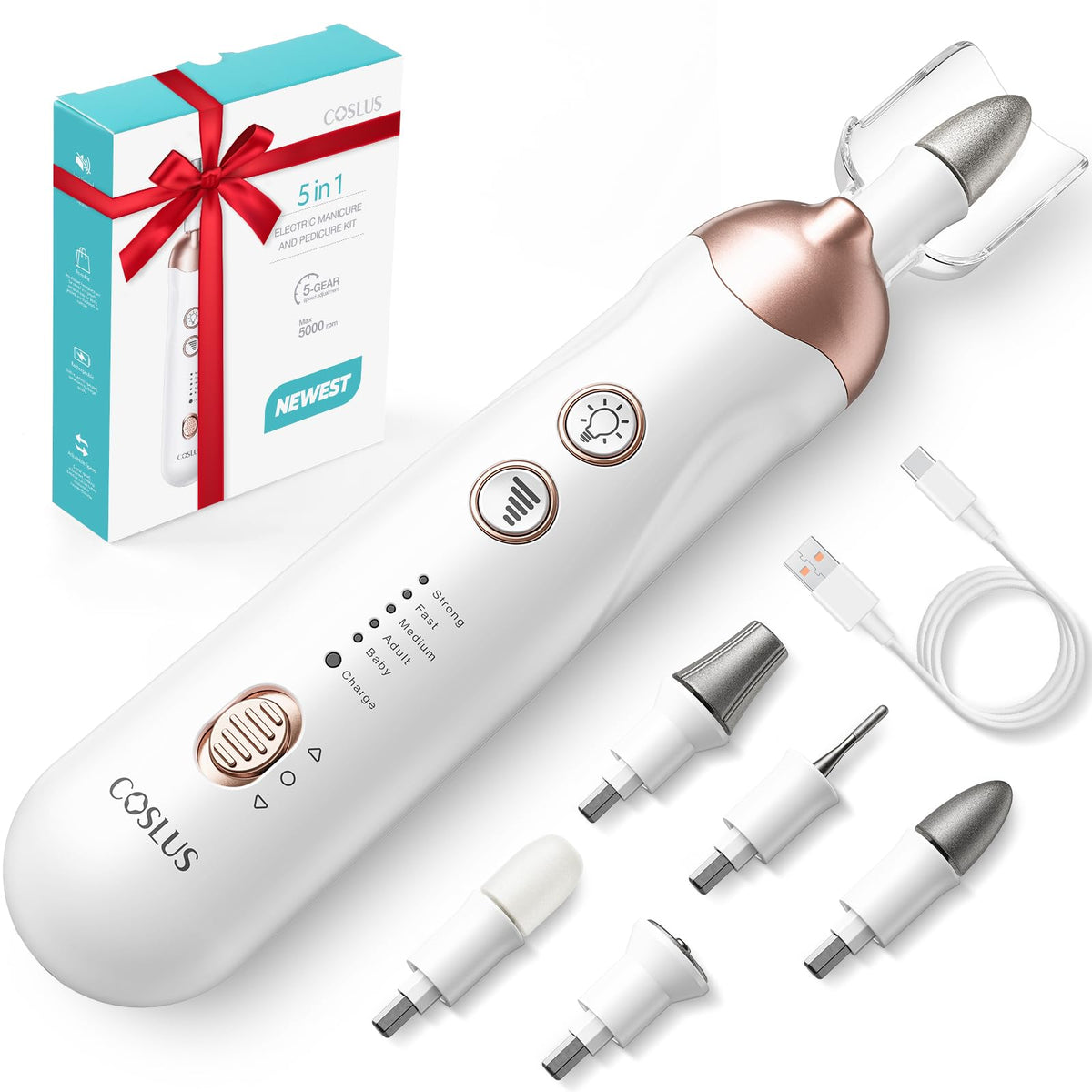 COSLUS lija eléctrica para uñas con precisión suave, ideal para uñas gruesas.