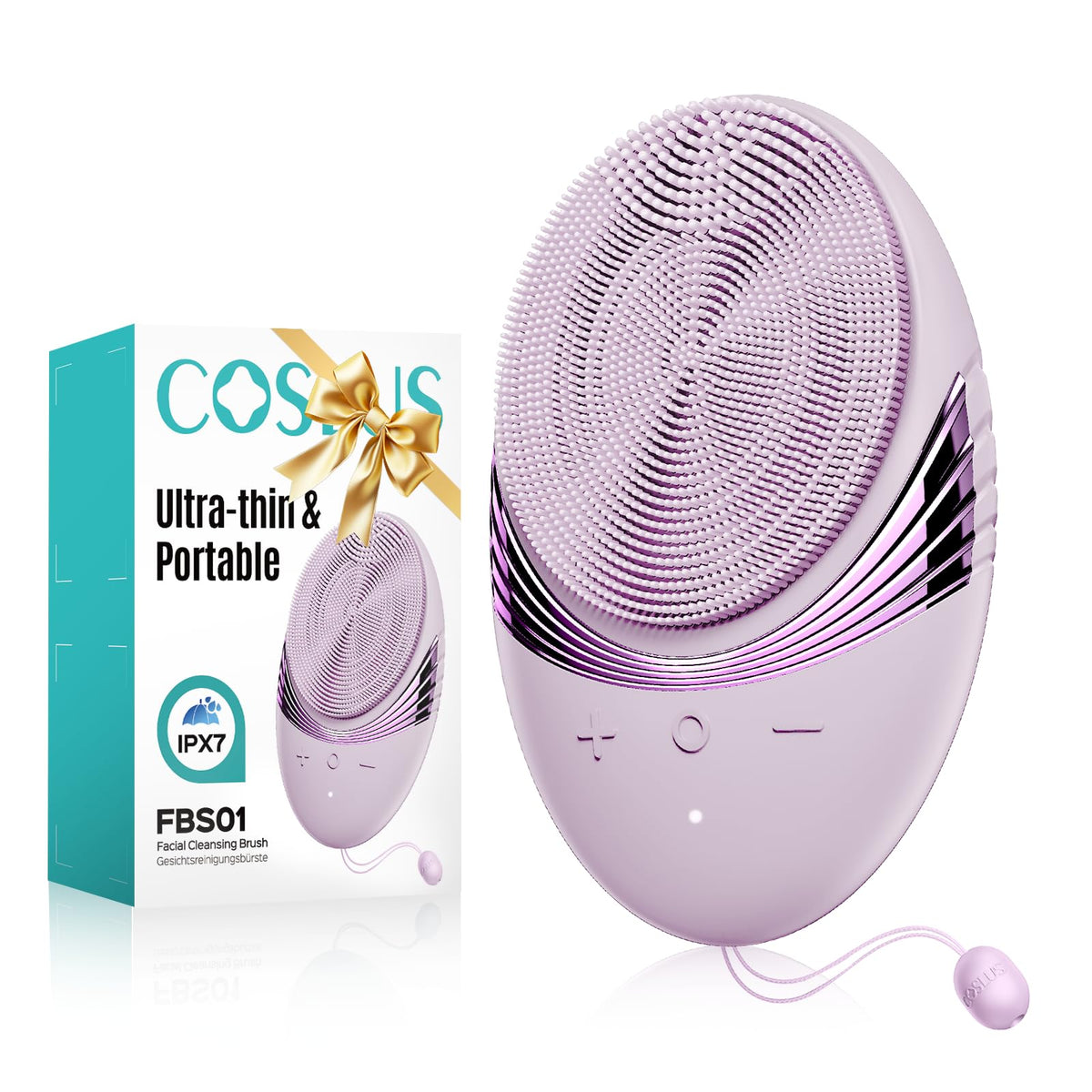 COSLUS cepillo facial de silicona rosa claro, limpieza suave para todo tipo de piel.