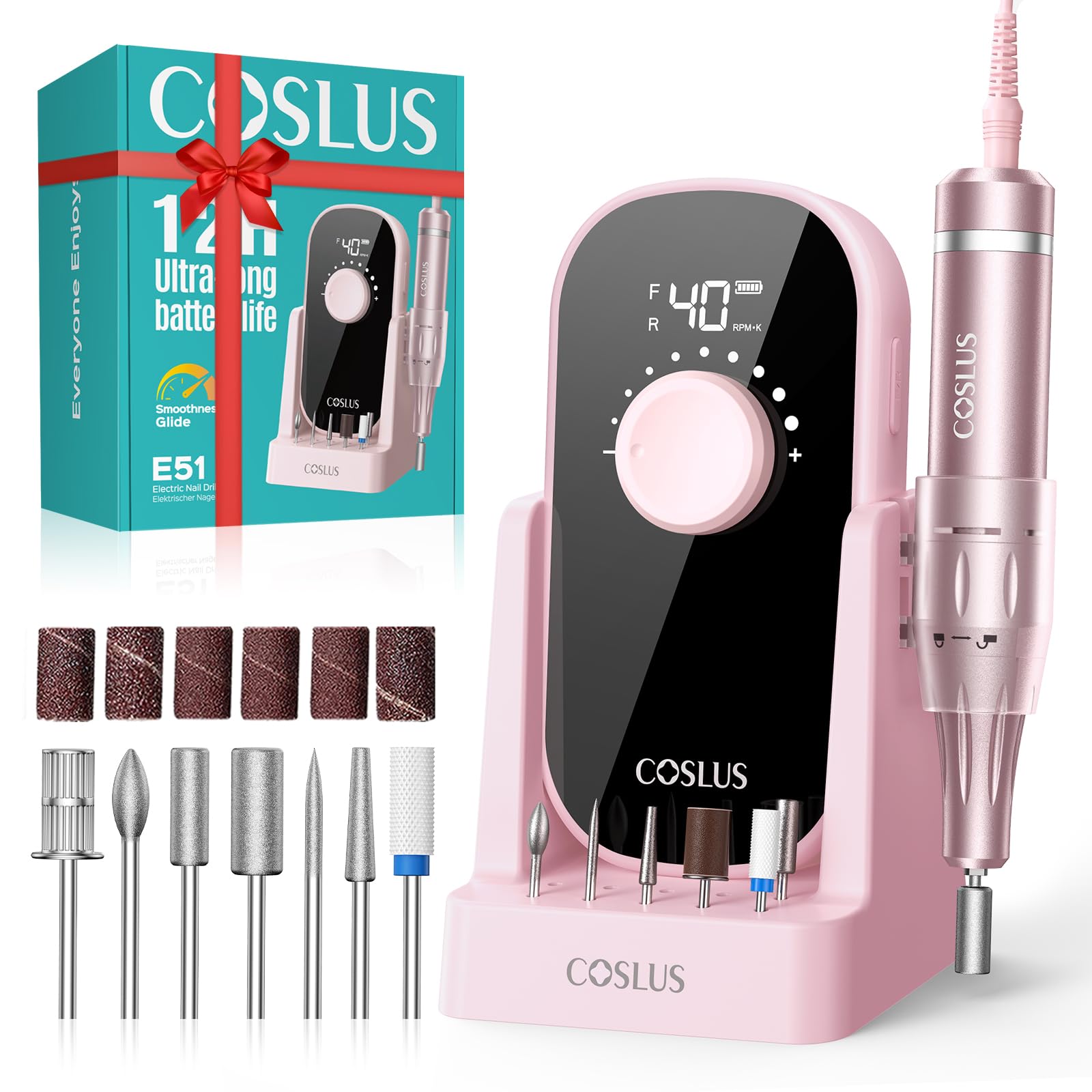 COSLUS perforadora de uñas eléctrica profesional con 40000 rpm para acabado suave
