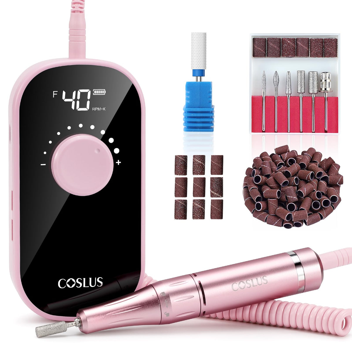 COSLUS taladro eléctrico para uñas compacto y potente para acabado suave en casa.