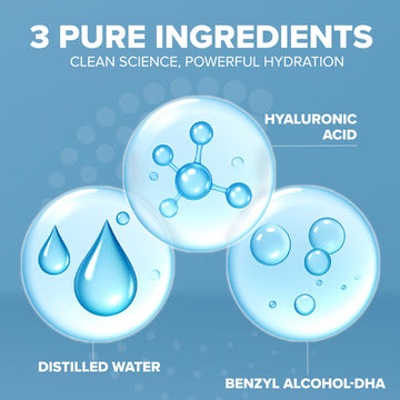 Cosmedica Skincare Hyaluronic Acid Serum texture swatch shows plump, dewy skin.