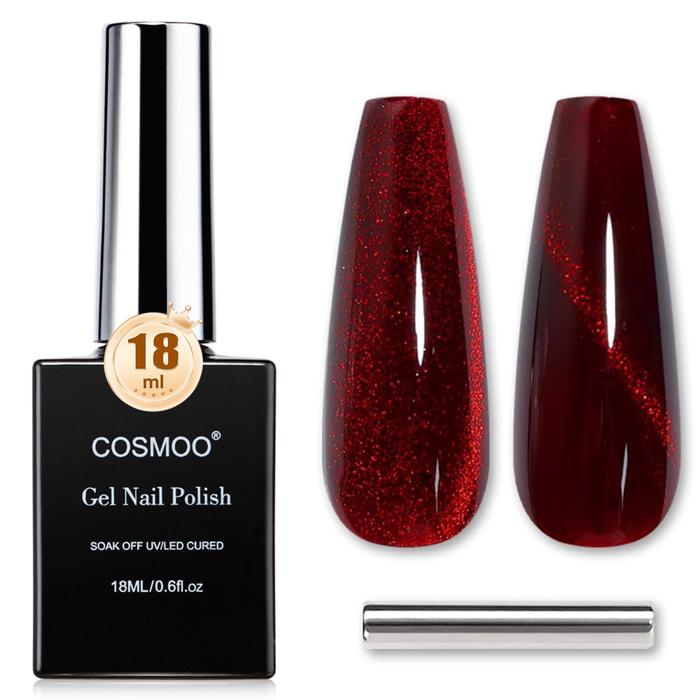 COSMOO esmalte gel ojo de gato rojo vino en botella, brillo intenso para uñas.