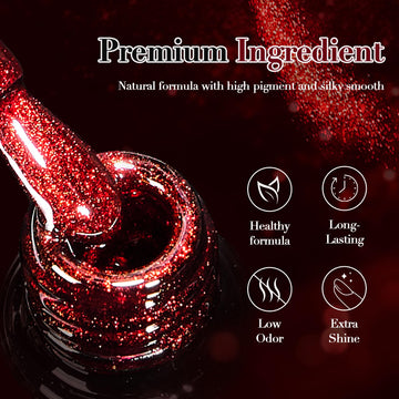 COSMOO esmalte gel ojo de gato rojo vino, capa dinámica para más intensidad.