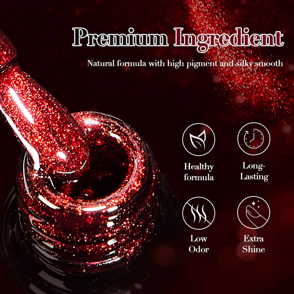 COSMOO esmalte gel ojo de gato rojo vino, capa dinámica para más intensidad.