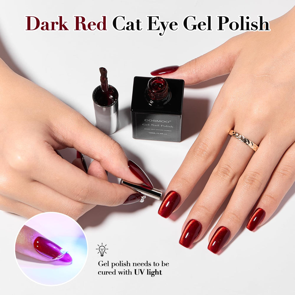COSMOO esmalte gel ojo de gato rojo vino con imán para efecto magnético.