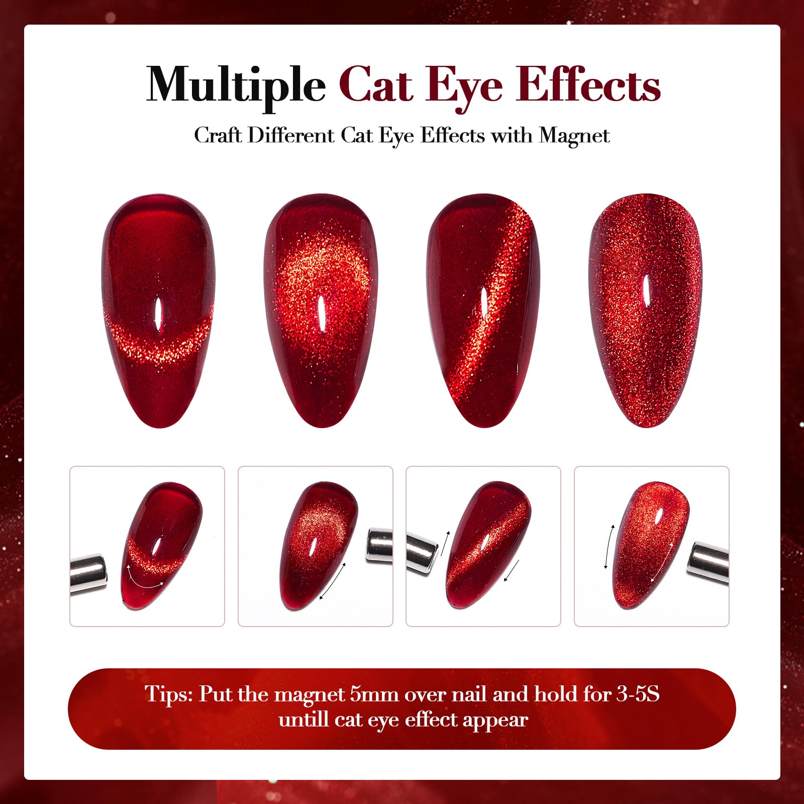 COSMOO regalo elegante: esmalte gel ojo de gato rojo vino para amantes de uñas.