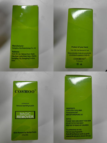 COSMOO removedor gel, fórmula a base de resina natural, suave con las uñas