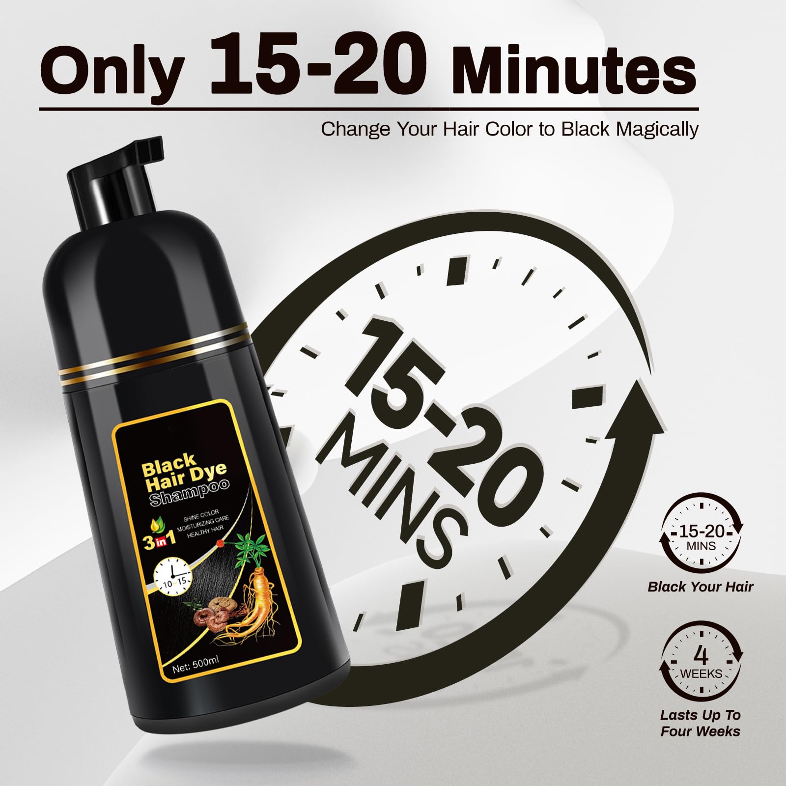 Cosmpro Champú: cabello con brillo natural y color negro suave.