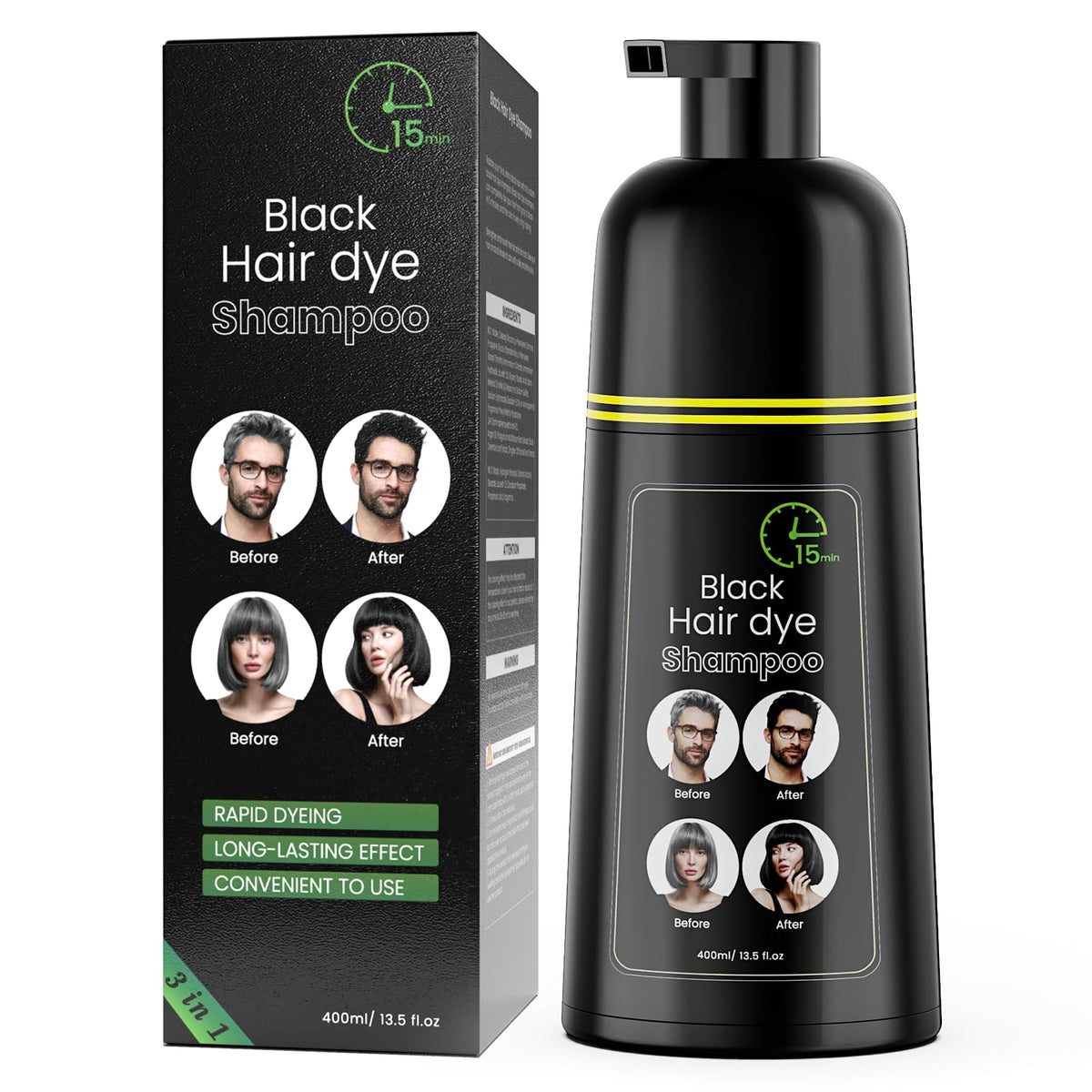 cosmtek champú tintante para cabello negro, sin amoniaco, ofrece cobertura gradual de gris