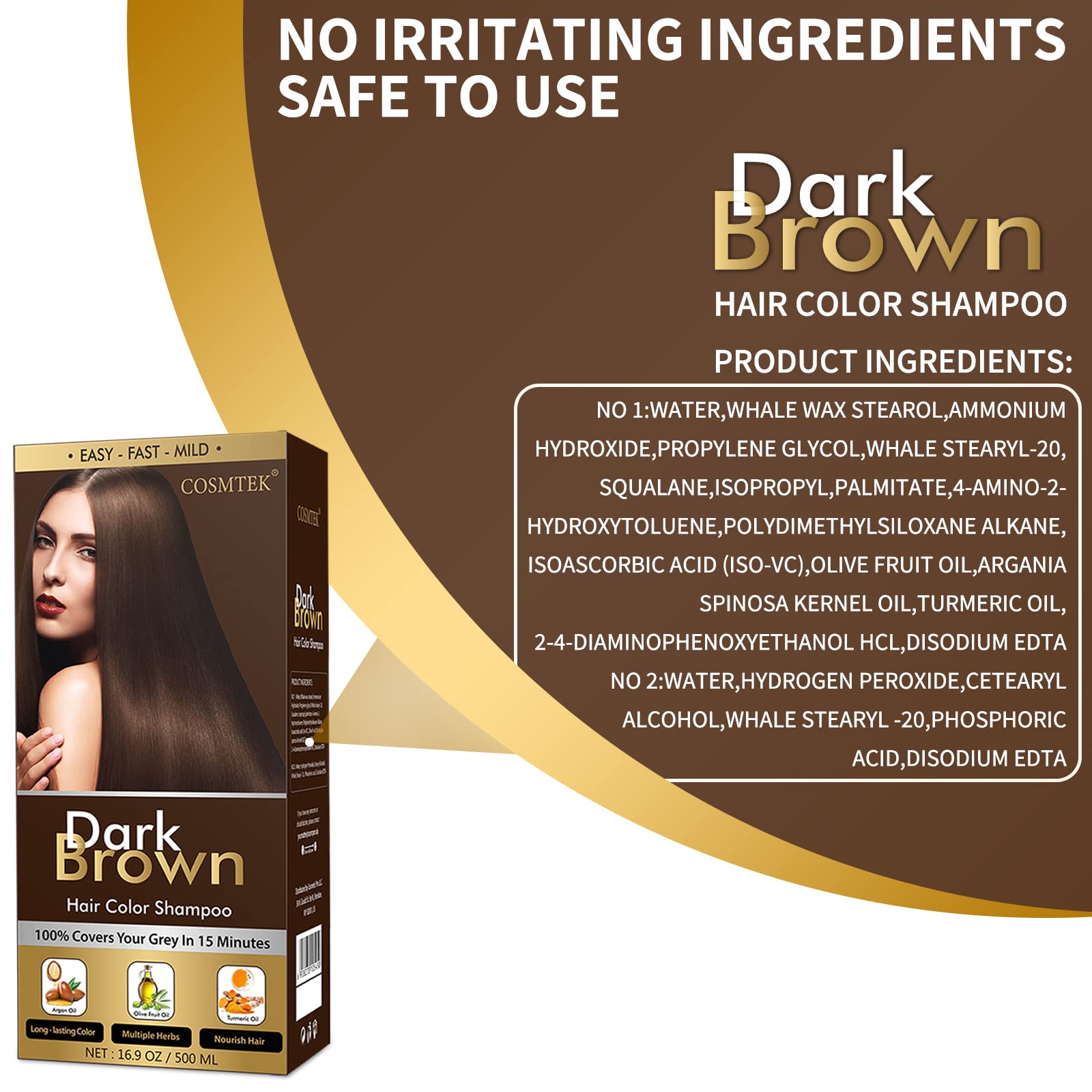 COSMTEK finished dark brown hair look with shiny, healthy appearance