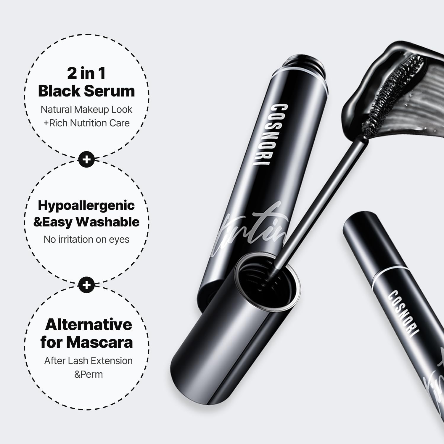 Lash definition appearance from COSNORI Deep Black tint on lashes.