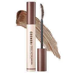 COSNORI Perfect Setting Cozy Brown mascara front view shows soft definition for blue and green eyes