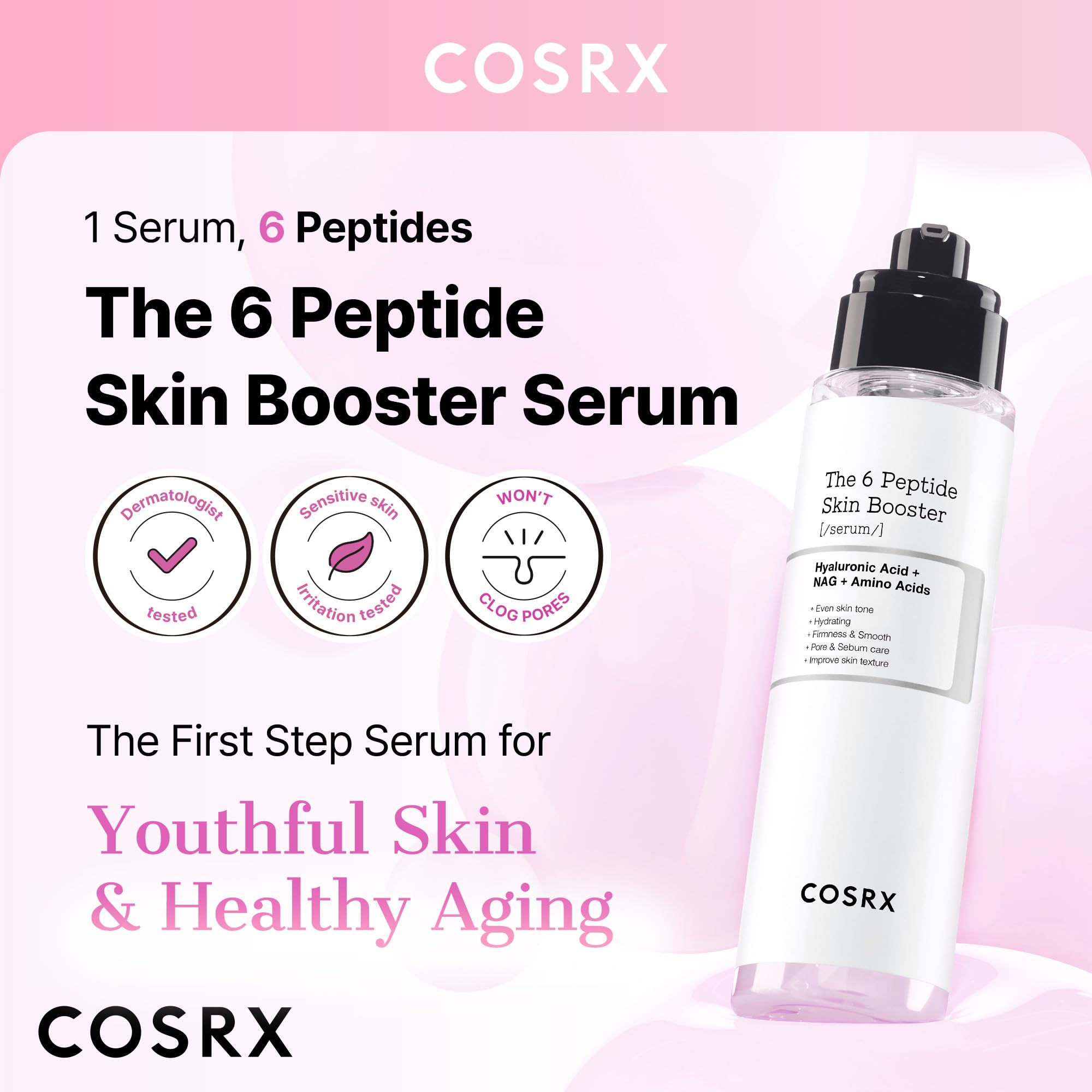 COSRX 6X Peptide Collagen Booster Toner Serum: aplicación suave para rutina diaria.