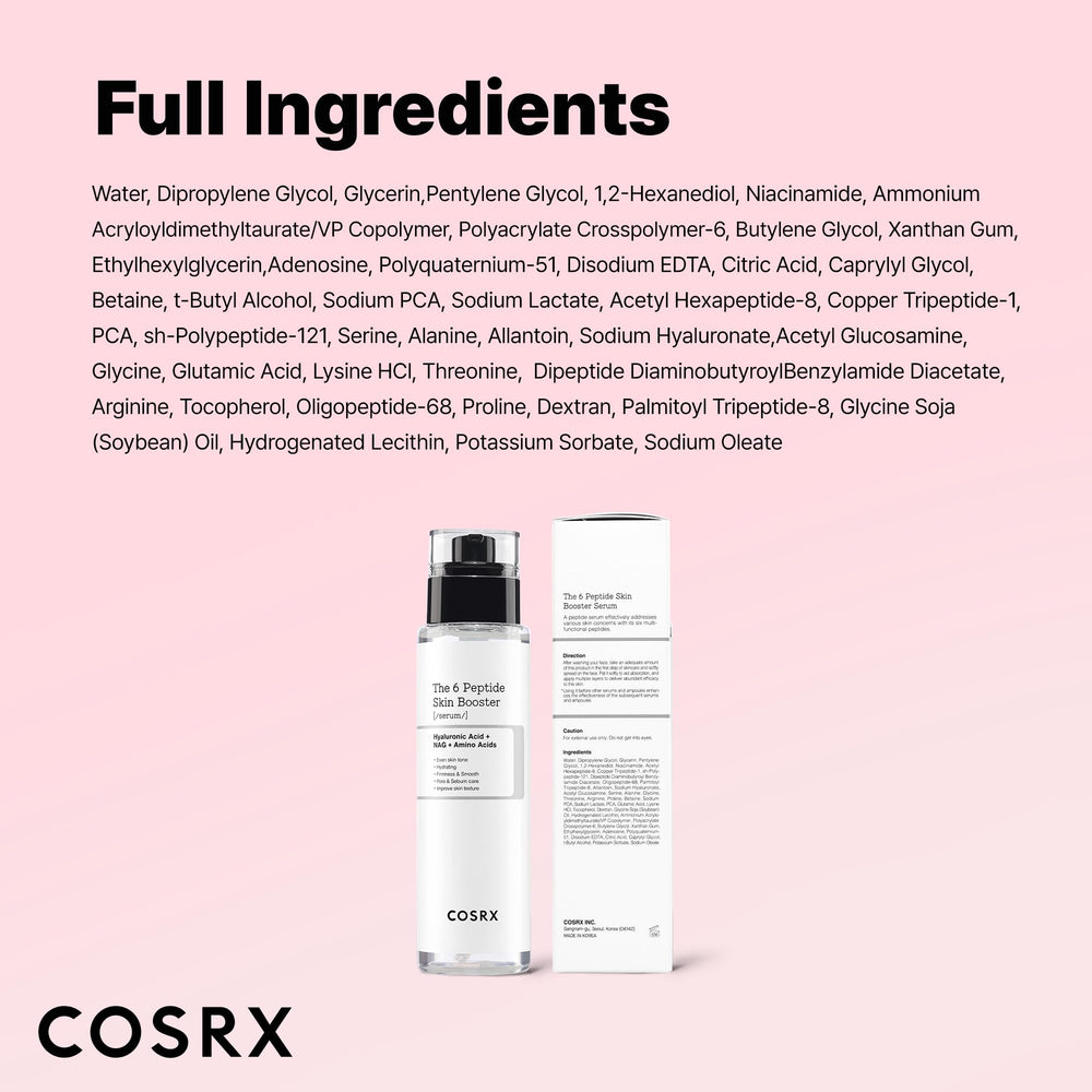COSRX 6X Peptide Collagen Booster Toner Serum: combinación recomendada con Snail 96 y Retinol 0.1.