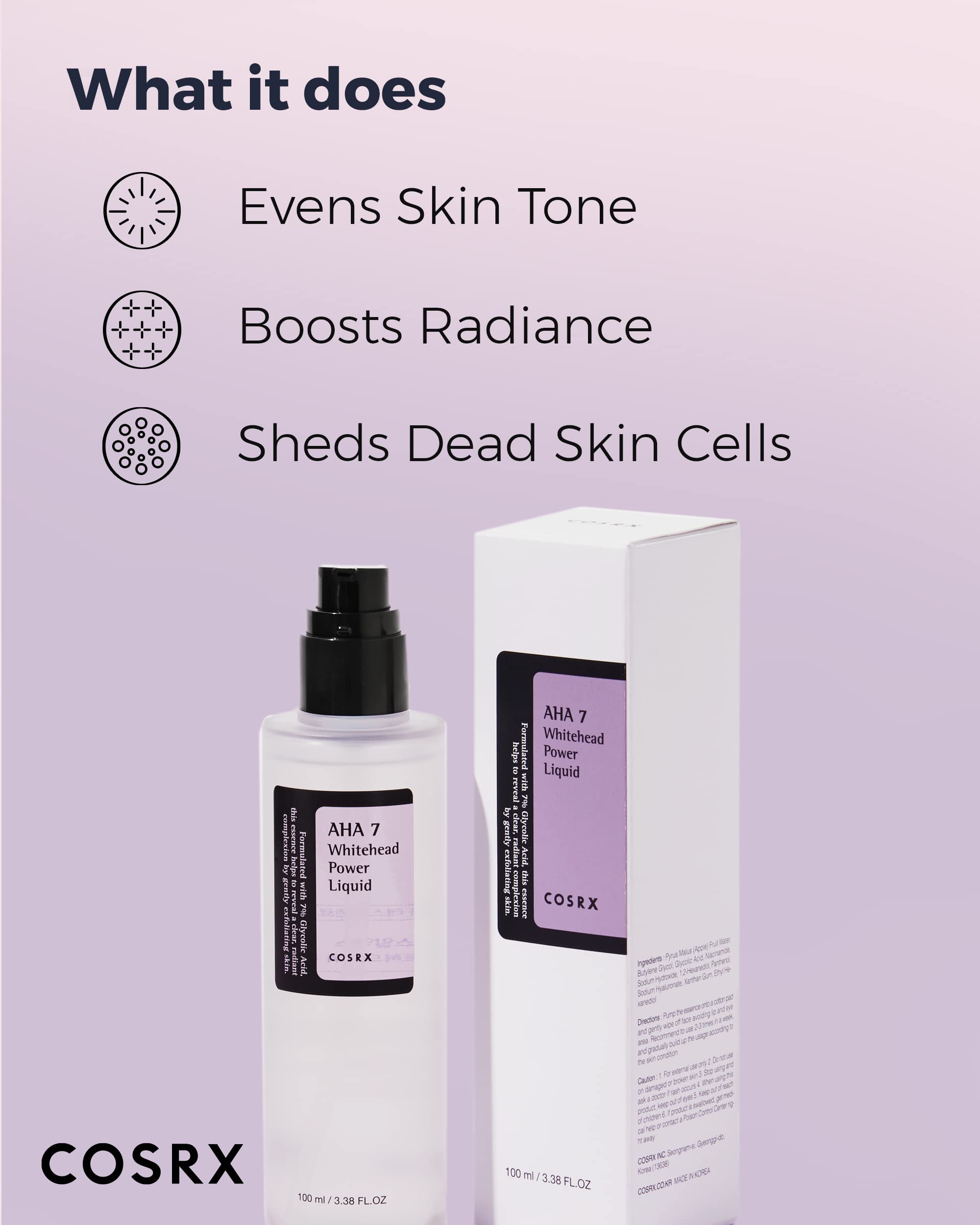 COSRX 7% ácido glicólico Whitehead Power Liquid: textura del tónico exfoliante en primer plano