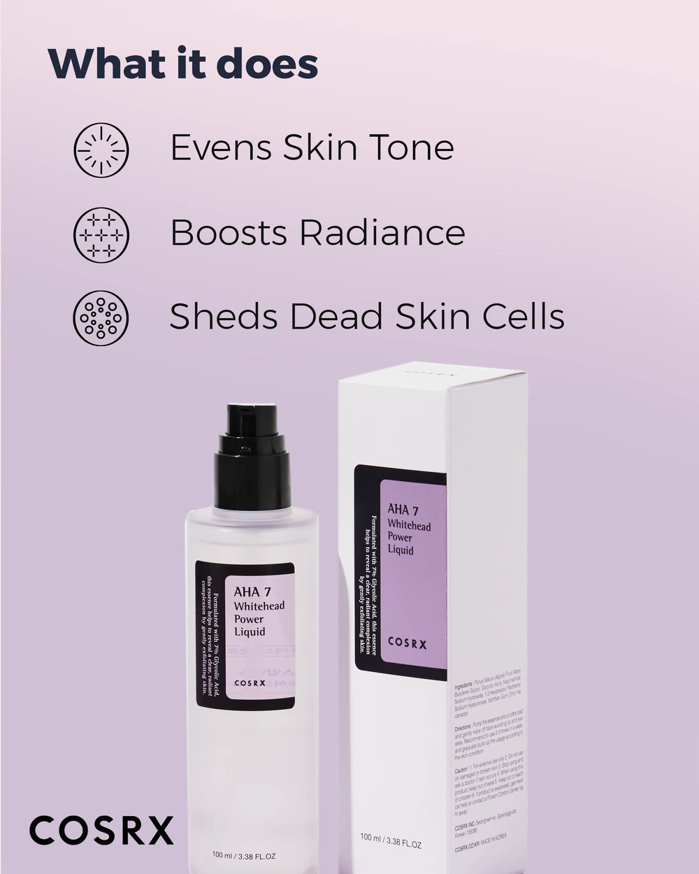 COSRX 7% ácido glicólico Whitehead Power Liquid: textura del tónico exfoliante en primer plano