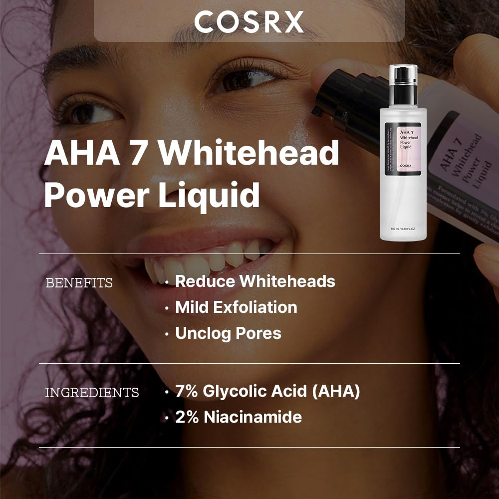 COSRX 7% ácido glicólico Whitehead Power Liquid: etiqueta informativa de exfoliación suave