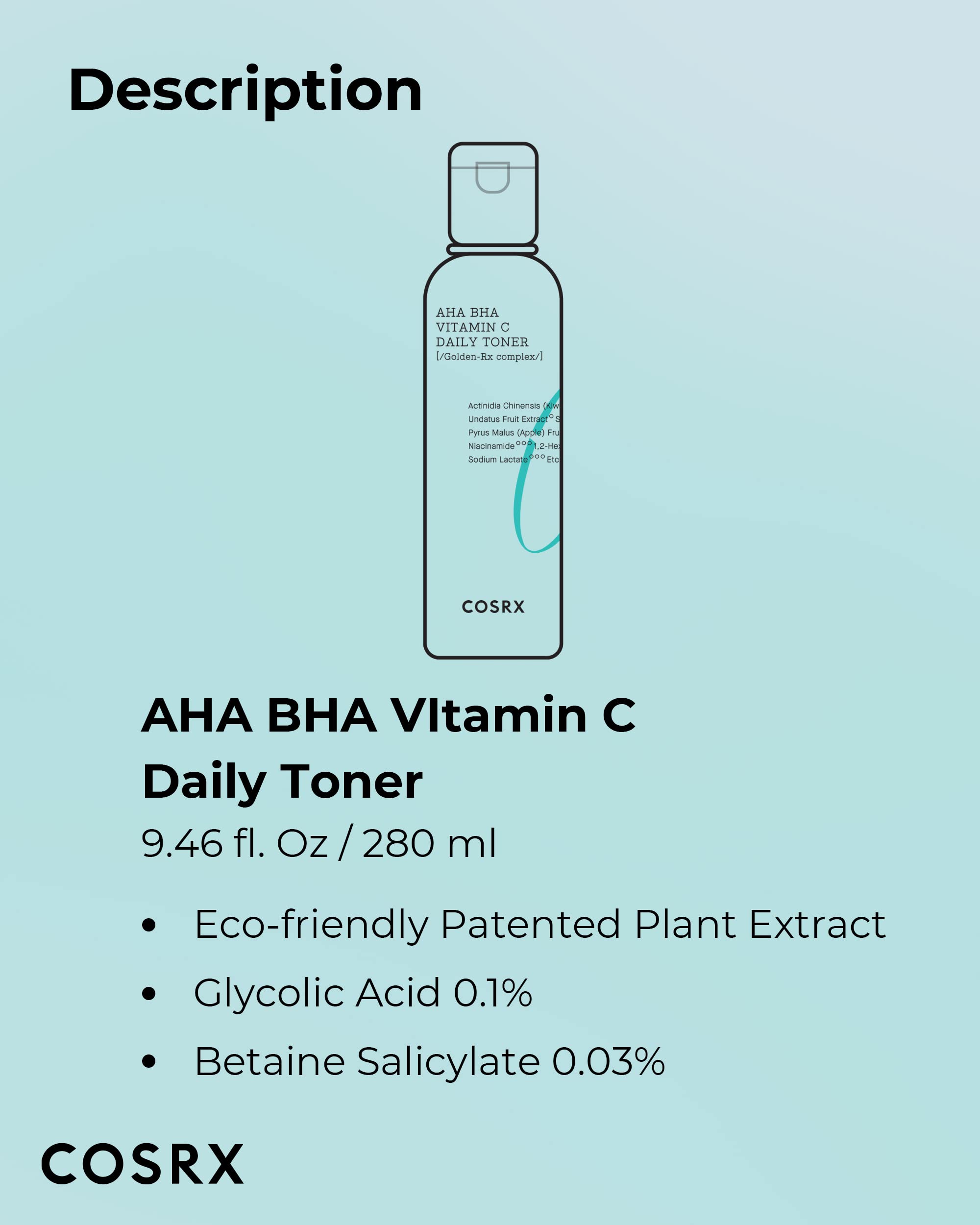 CosRX ABC Diario Tónico, etiqueta clara para conocer ingredientes clave.